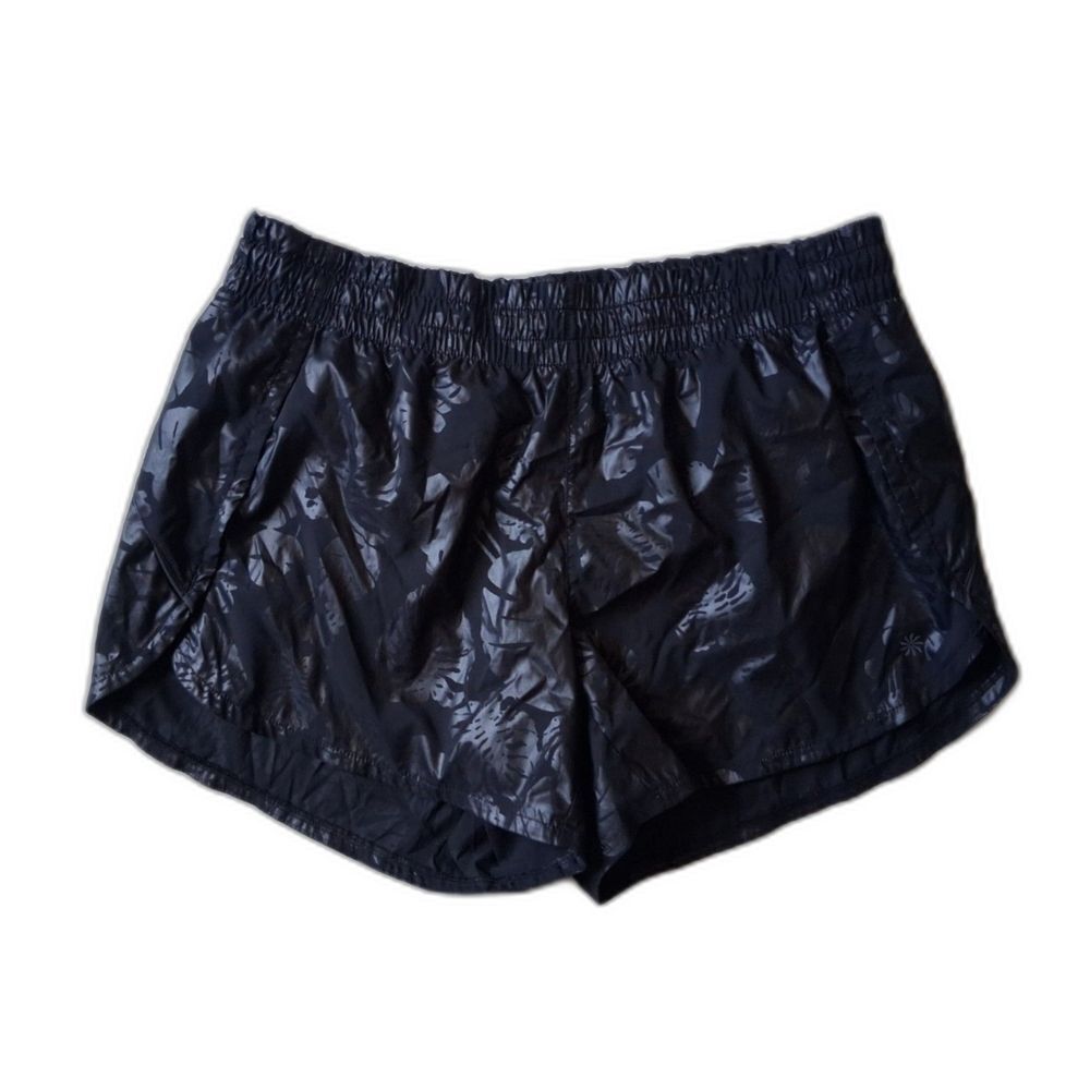 Athleta Black Leaf Print Low Rise Lightweight Racer Running Short Women's Large